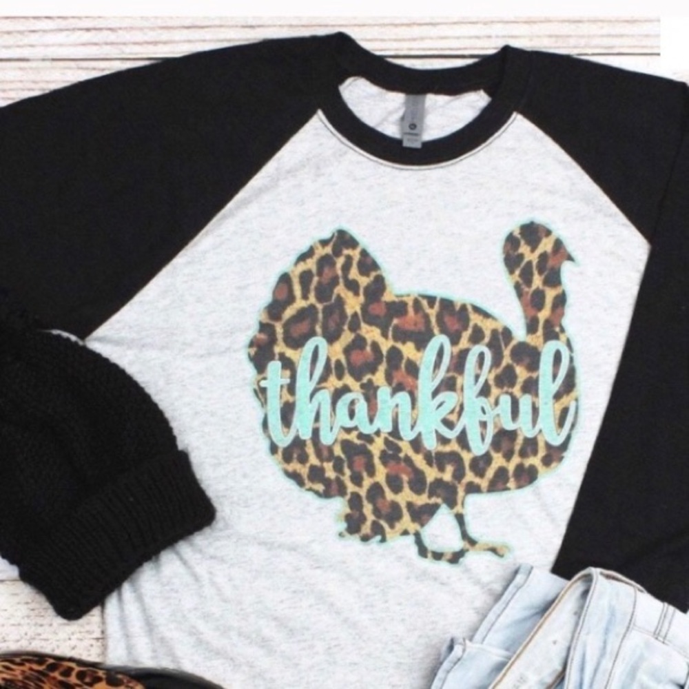 🔴SOLD! NEW Thankful Leopard Print Turkey Tee - Picture 4 of 13